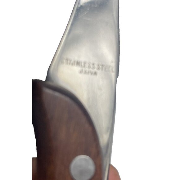 3 Vintage Stainless Steel Carving Meat Fork, 2 Knifes Brown Wooden Handles Japan - Picture 8 of 8